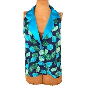Victoria's Secret Vintage Sz S Shell Print Pajama Top Blouse Blue Gold Label Fun